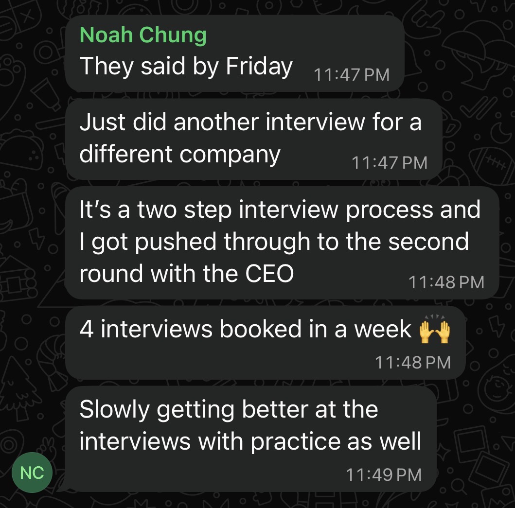 Skip to Sales student result: four interviews booked in a week