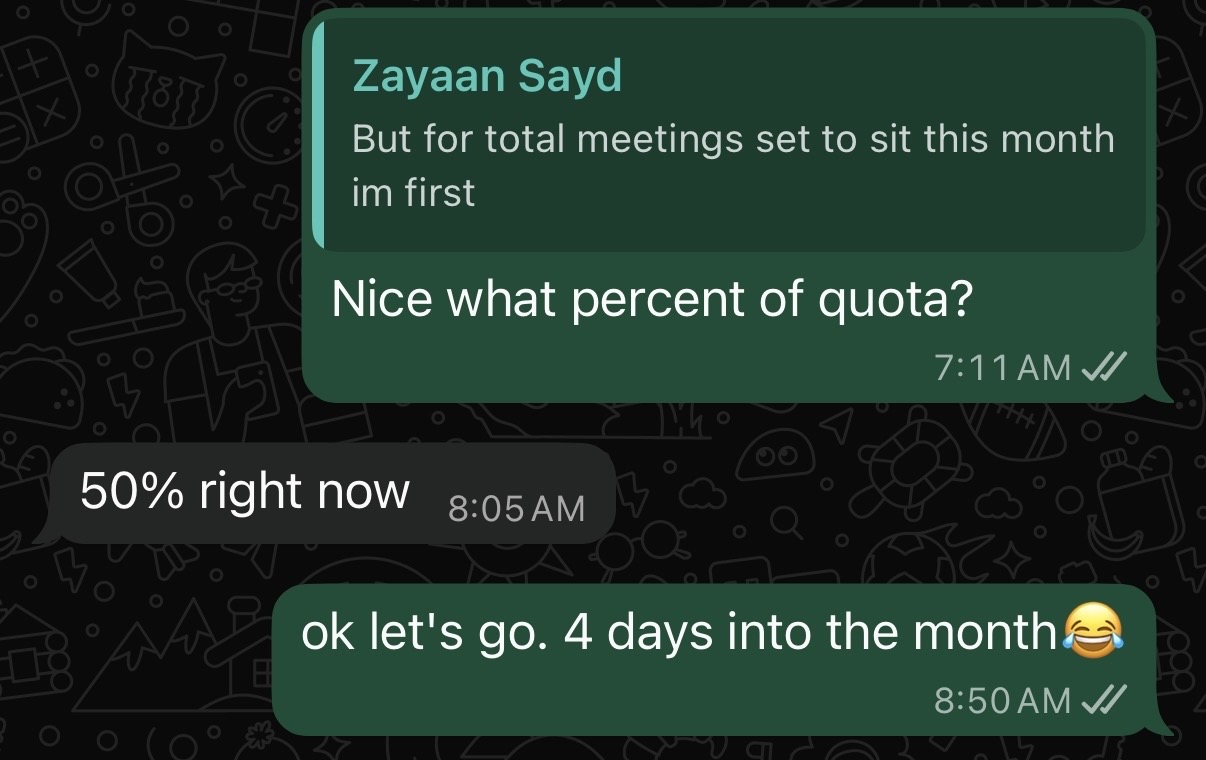 Skip to Sales student result: 50% of quota by day four